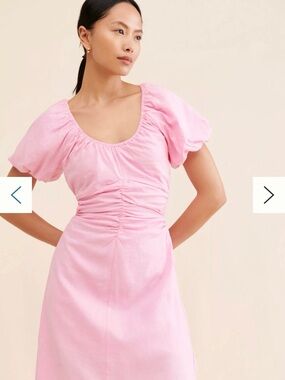 Sanctuary Blush Pink Puff-Sleeve Ruched Midi Dress